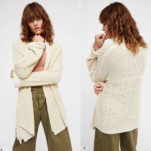 Free People I’ll Be Around Cream Silk Blend Oversized Cardigan Sweater Large